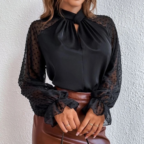 Classic Swiss Dot Sheer Sleeve Blouse - Picture 2 of 8